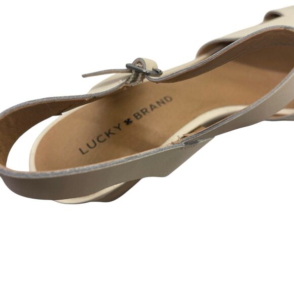 Lucky Brand 10 M Shoes Low Wedge Heel Sandals Leather Ivory Heels - Picture 7 of 11